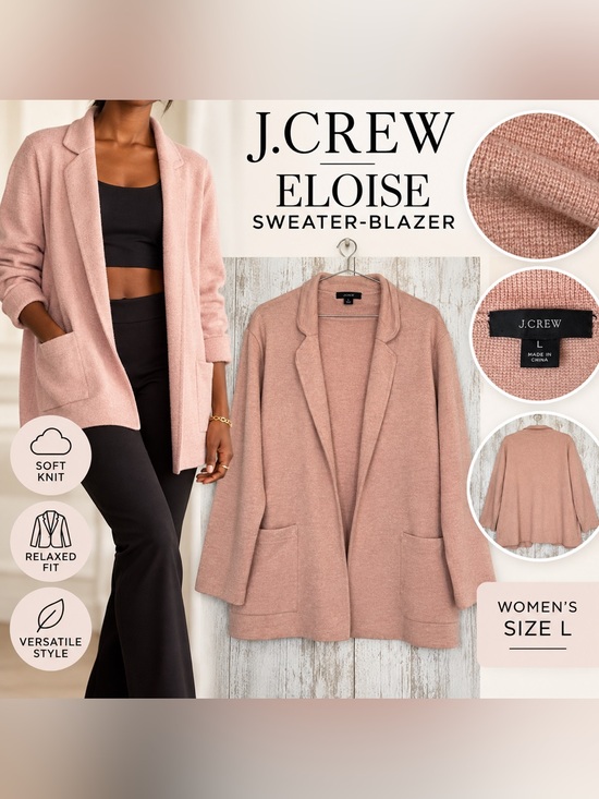 J. Crew Sweaters - J.Crew Eloise Sweater-Blazer Women’s Size L Blush Pink Merino Wool Blend